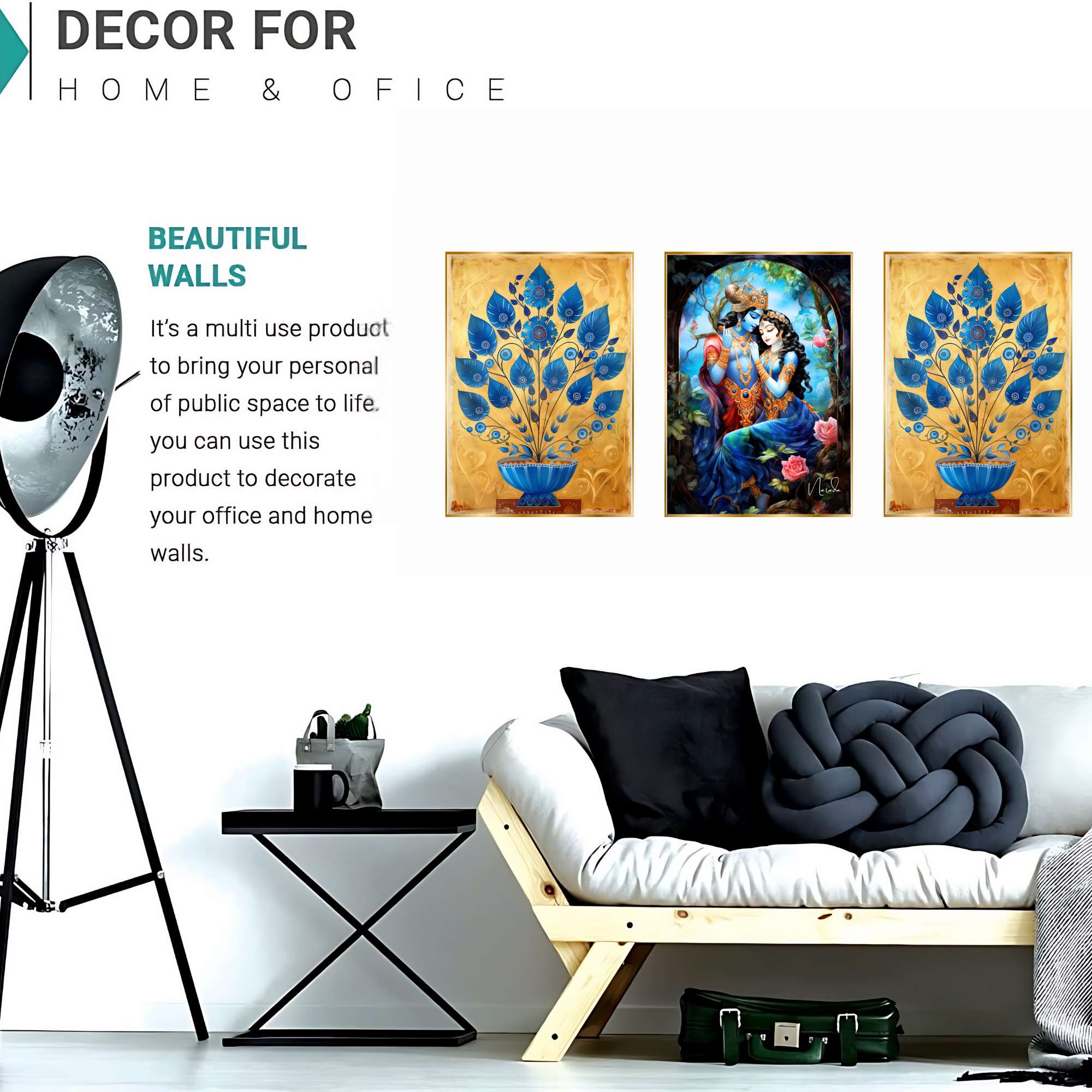 Set of Three Wall Paintings for Wall Dacoration Golden Framed Wall Paintings for Living Room & Bedroom Wall Art for Home Decoration & Office Wall Décor (24x18 inch CH-GD3-9) - Image 2